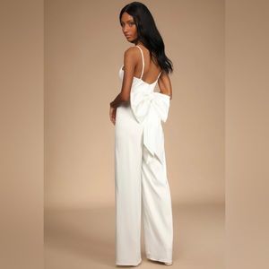 NWT Lulus Lasting Romance Ivory Satin Bow Jumpsuit